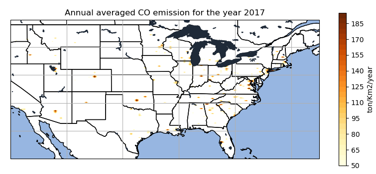 Annual averaged emission of CO for the year 2017